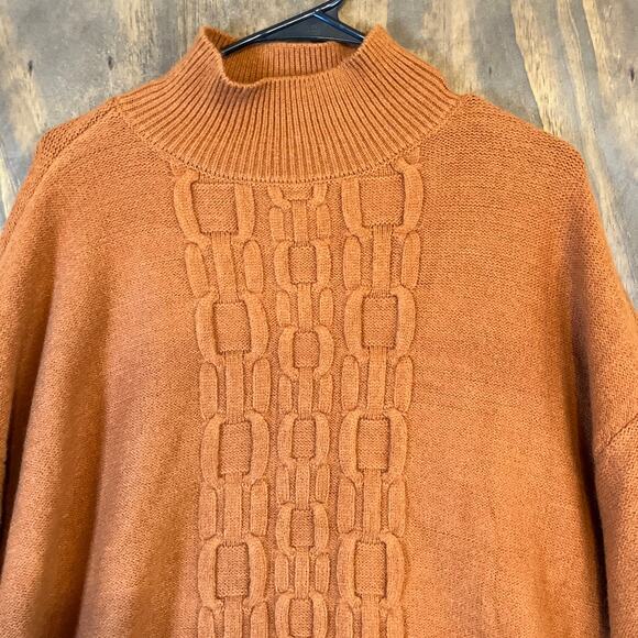 Calvin Klein Womens Sweater Rust Orange Chain Link Mock Neck Long Sleeve XL - Picture 2 of 12